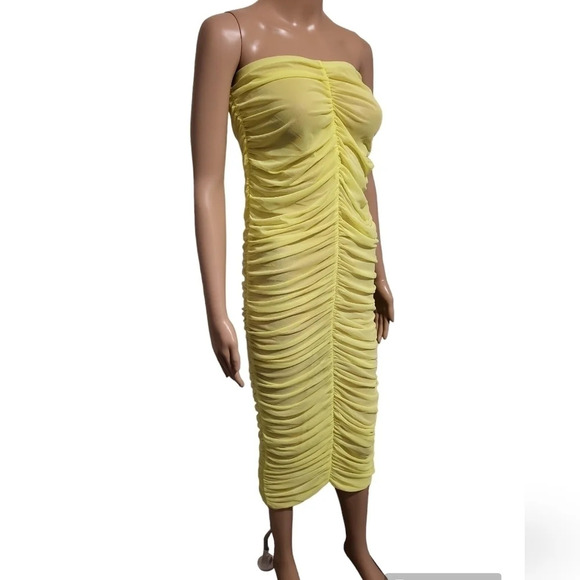 NWOT KTOO Shirring Tube Dress - Highlighter Yellow (Size L) - Picture 7 of 9